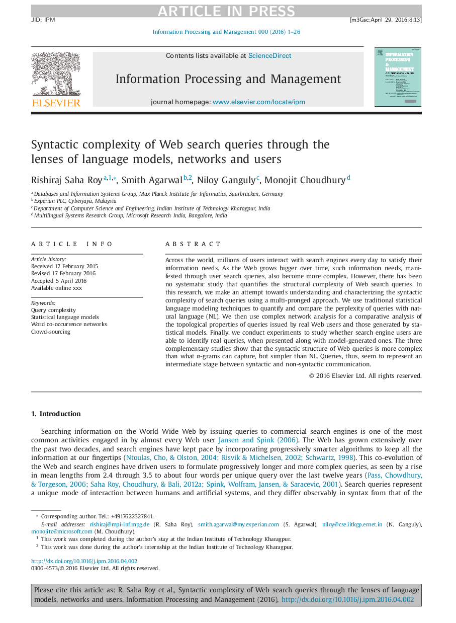 Syntactic complexity of Web search queries through the lenses of language models, networks and users