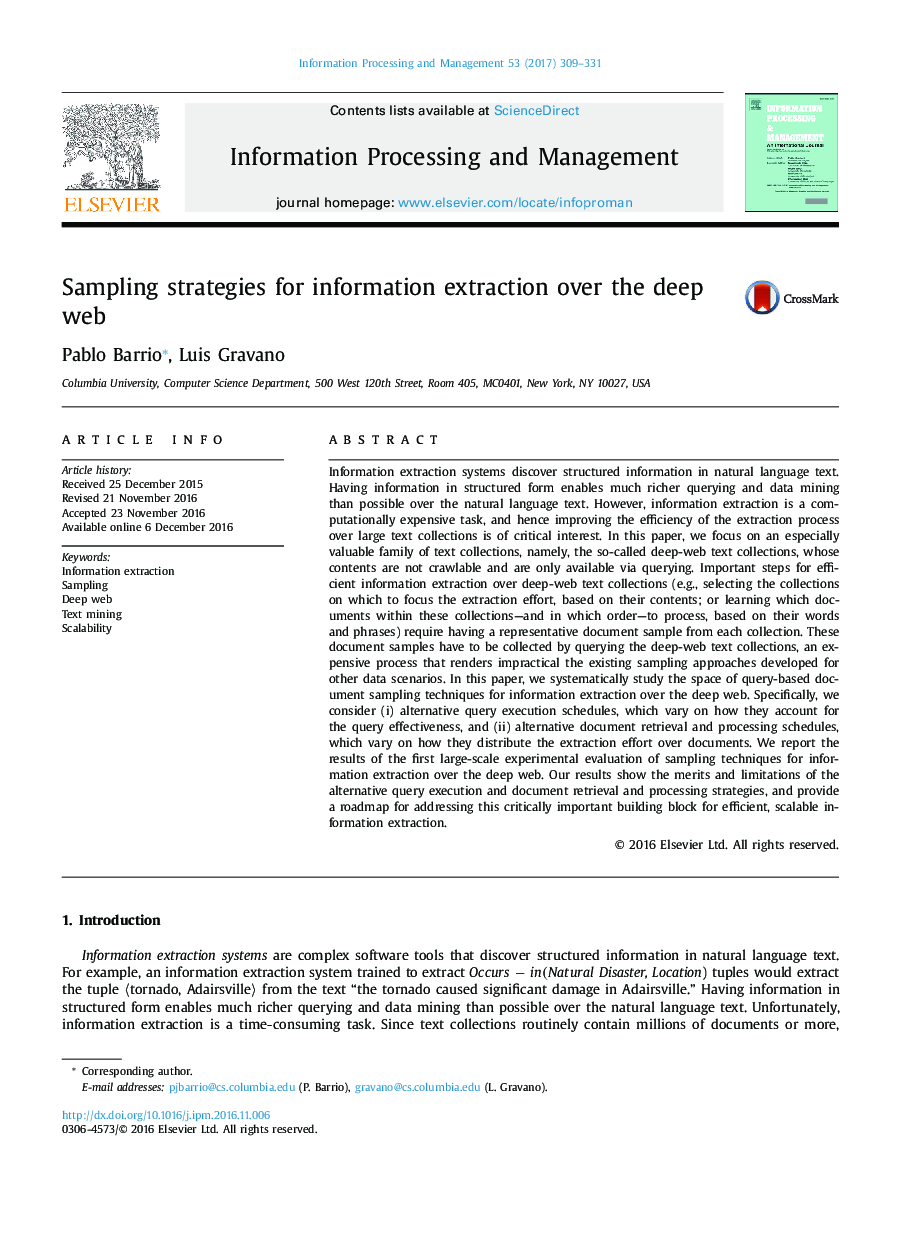 Sampling strategies for information extraction over the deep web