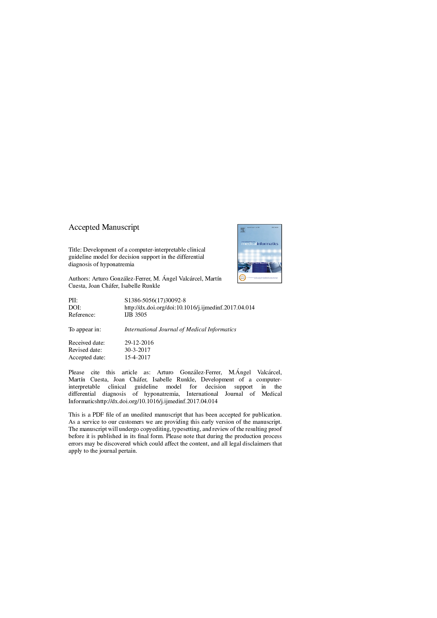 Development of a computer-interpretable clinical guideline model for decision support in the differential diagnosis of hyponatremia