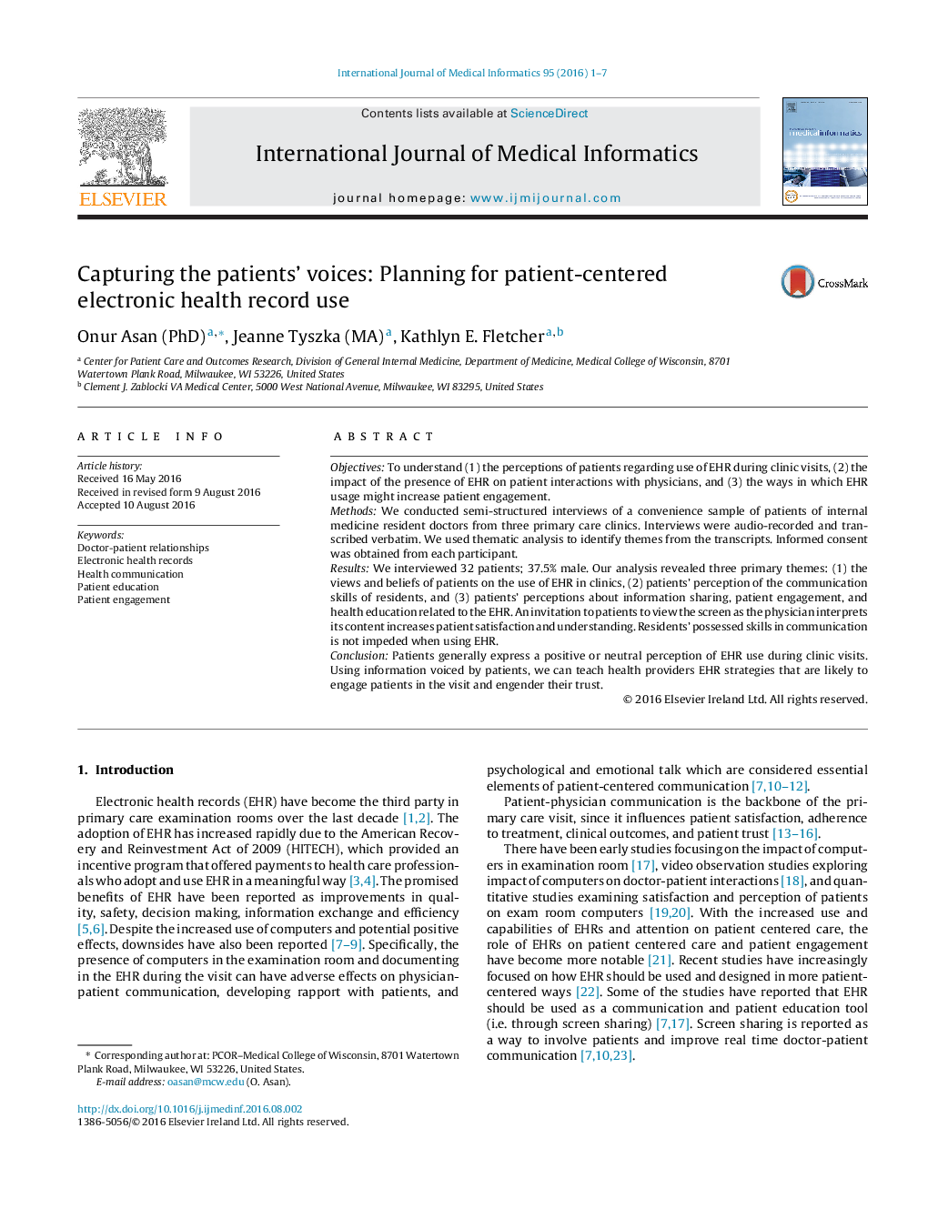 Capturing the patients' voices: Planning for patient-centered electronic health record use