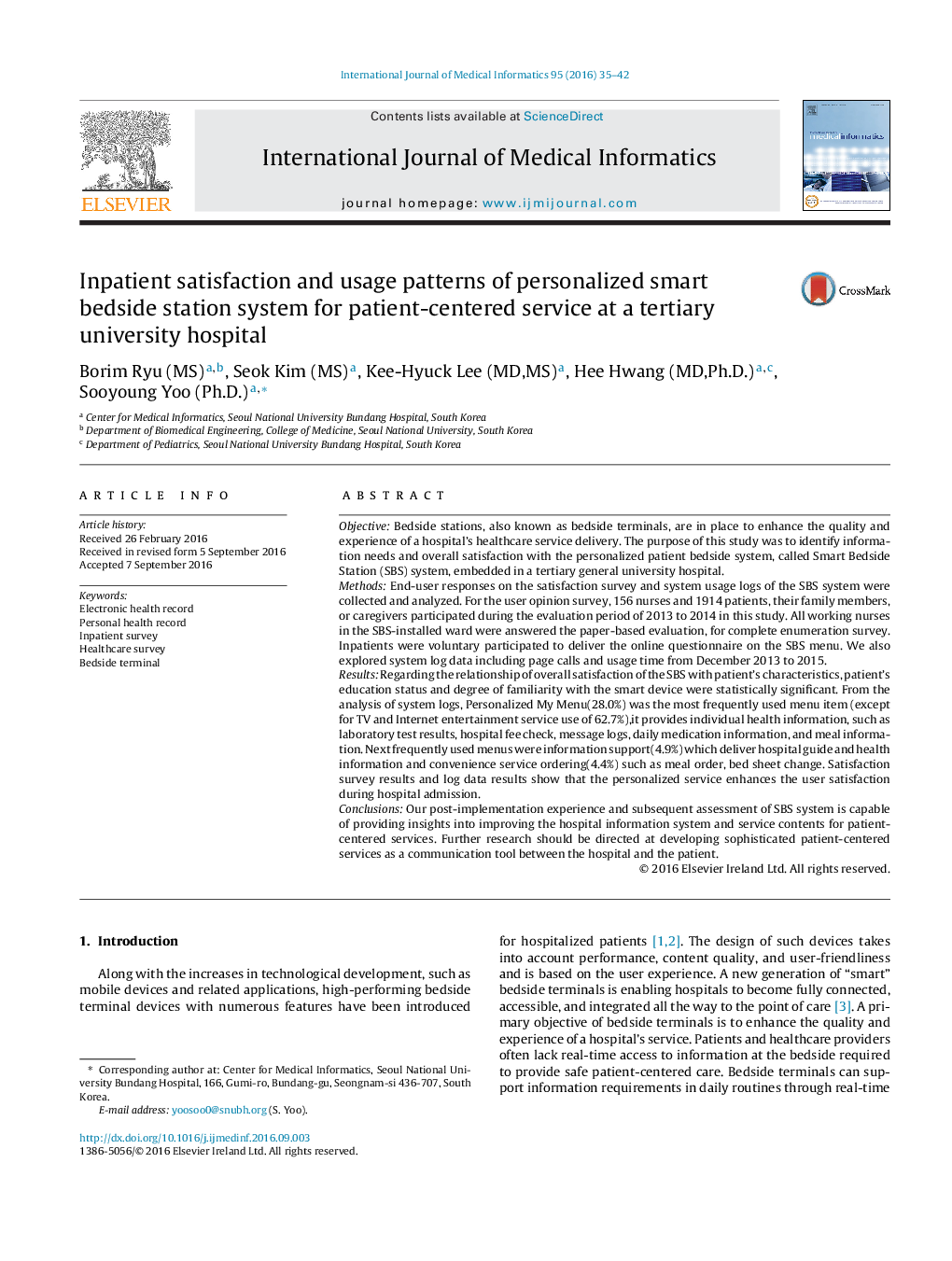 Inpatient satisfaction and usage patterns of personalized smart bedside station system for patient-centered service at a tertiary university hospital