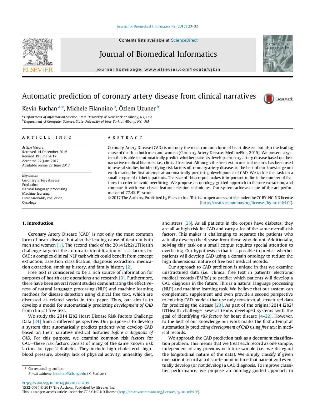 Automatic prediction of coronary artery disease from clinical narratives