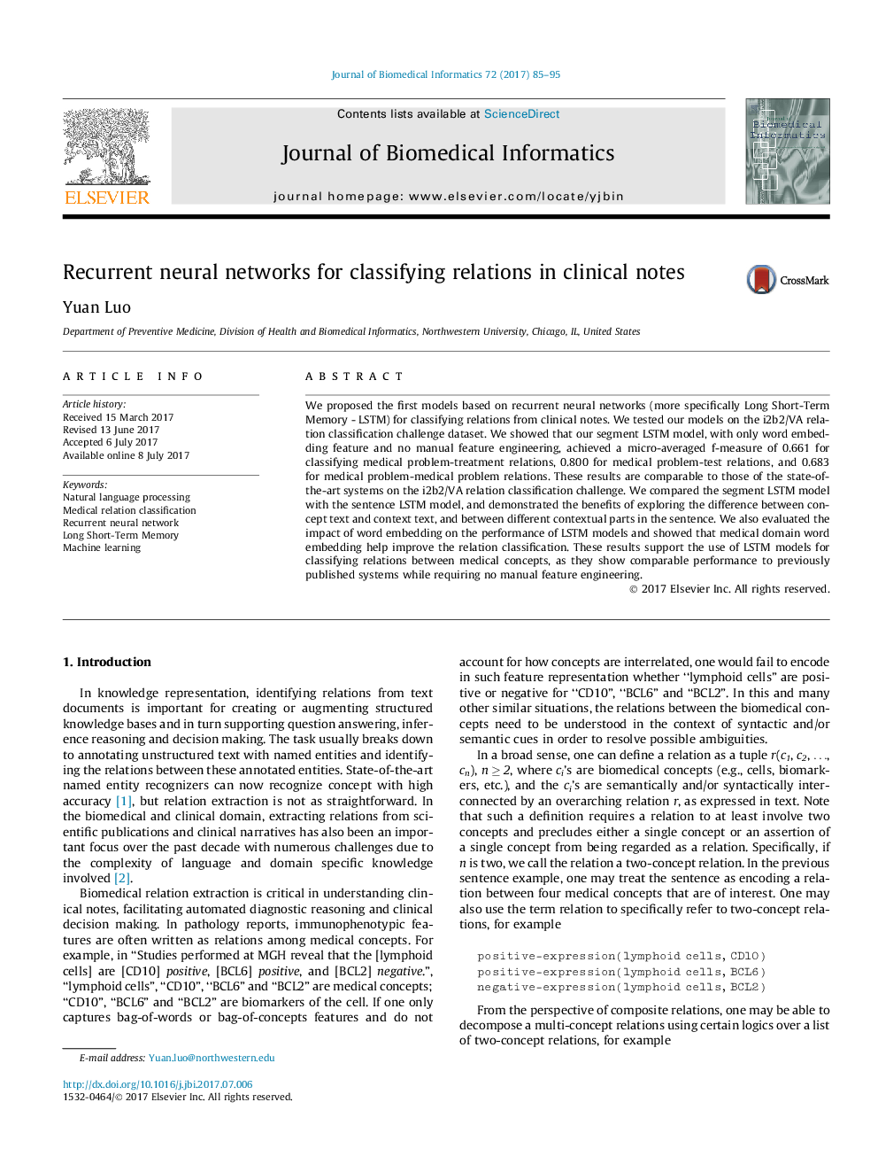 Recurrent neural networks for classifying relations in clinical notes