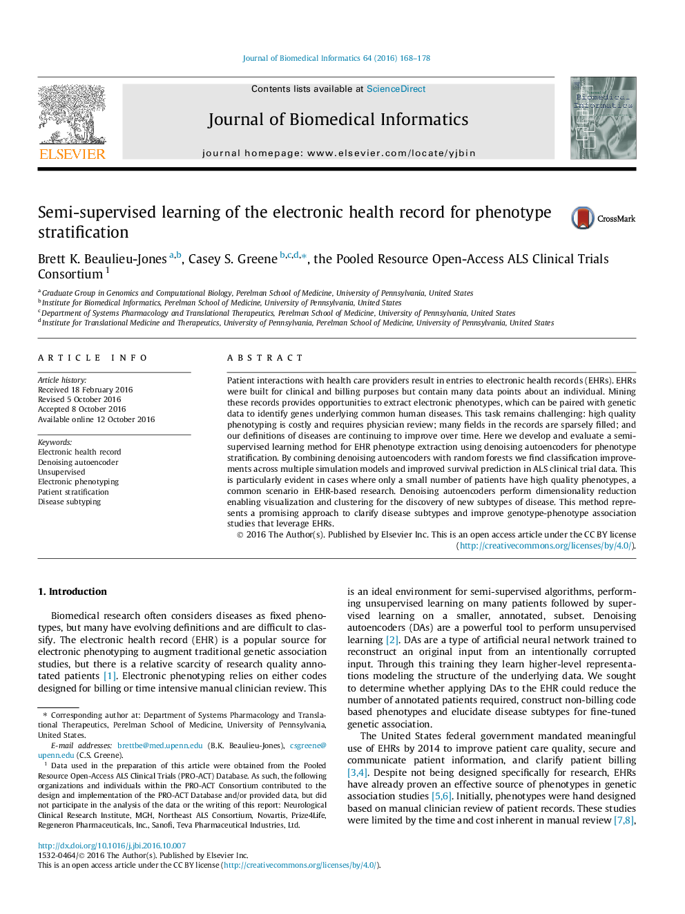 Semi-supervised learning of the electronic health record for phenotype stratification