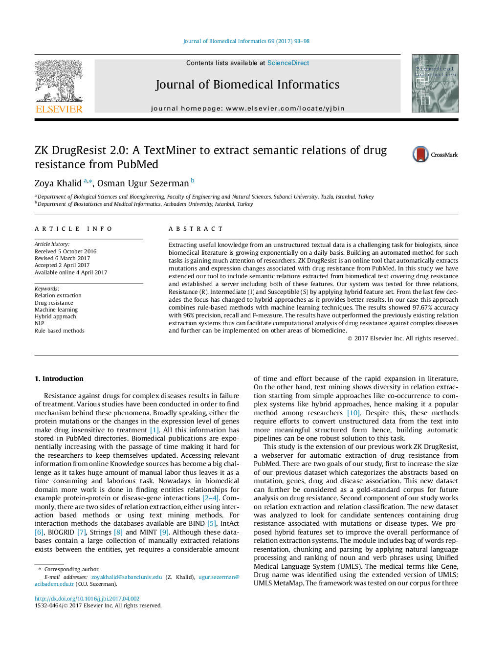 ZK DrugResist 2.0: A TextMiner to extract semantic relations of drug resistance from PubMed