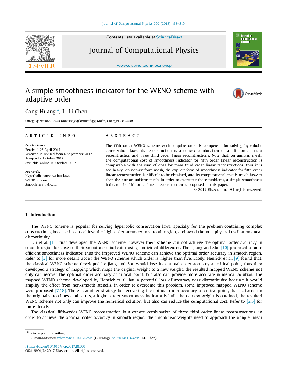 A simple smoothness indicator for the WENO scheme with adaptive order