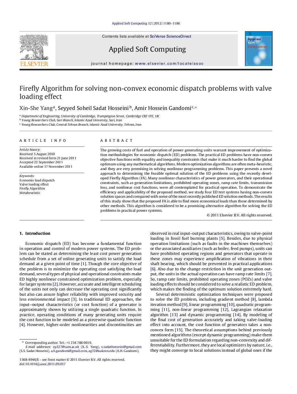 Firefly Algorithm for solving non-convex economic dispatch problems with valve loading effect