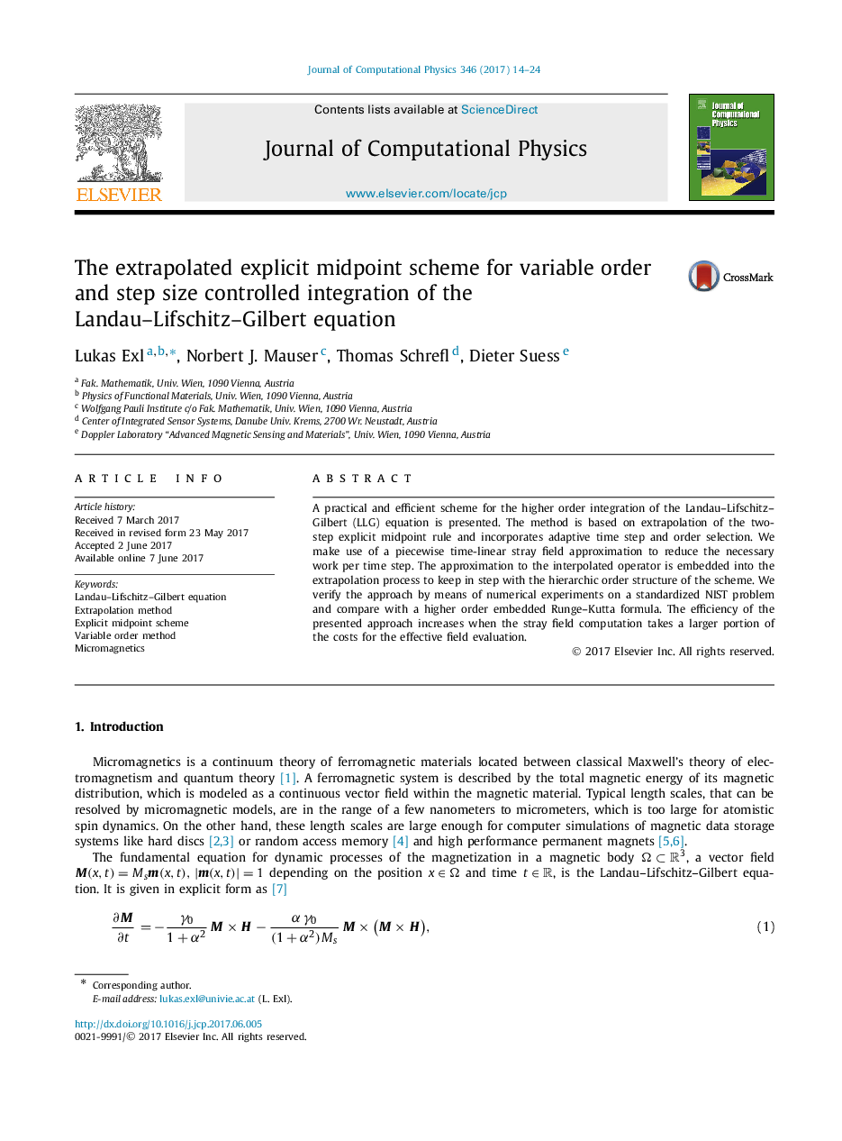 The extrapolated explicit midpoint scheme for variable order and step size controlled integration of the Landau-Lifschitz-Gilbert equation