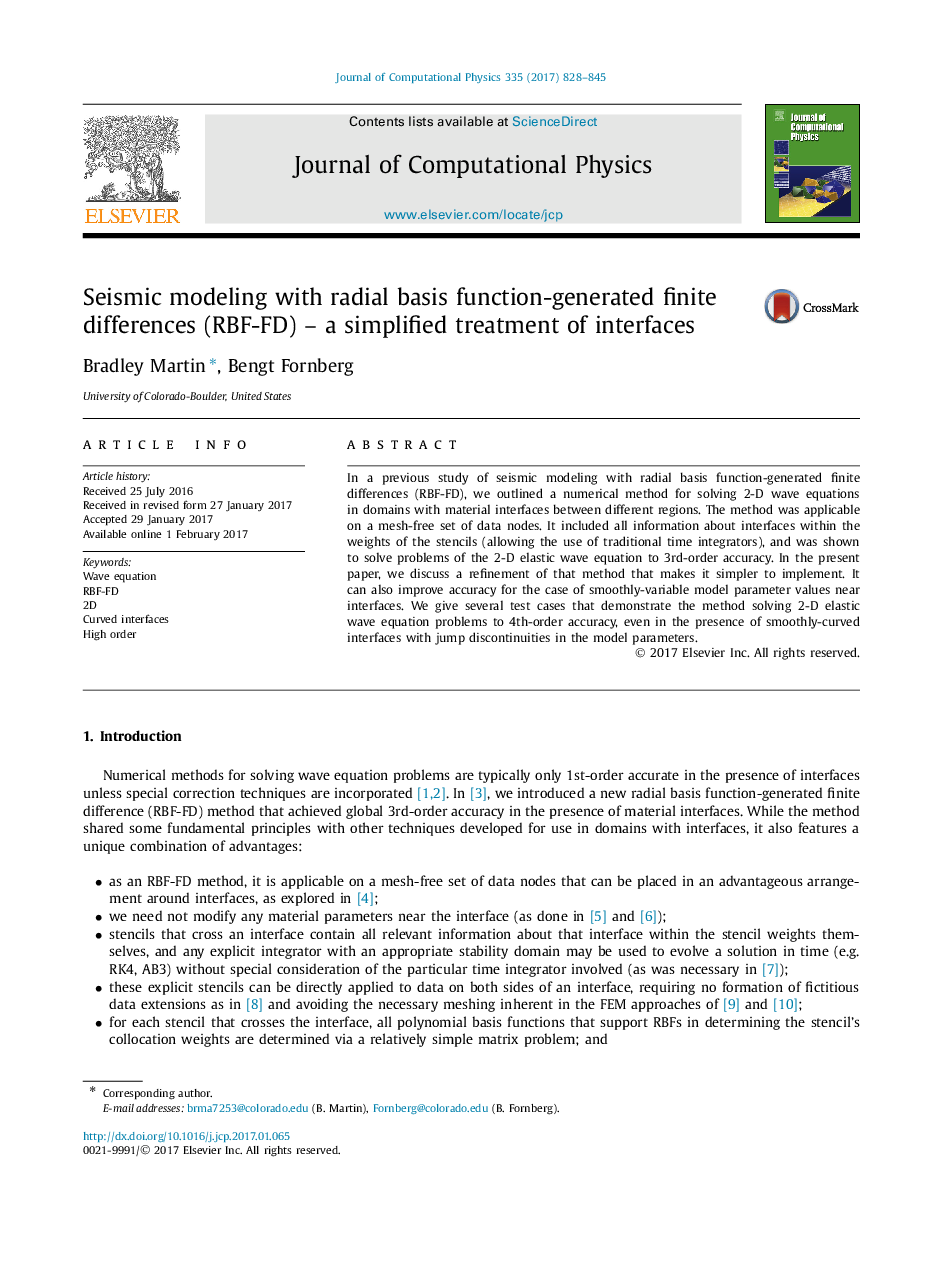 Seismic modeling with radial basis function-generated finite differences (RBF-FD) - a simplified treatment of interfaces