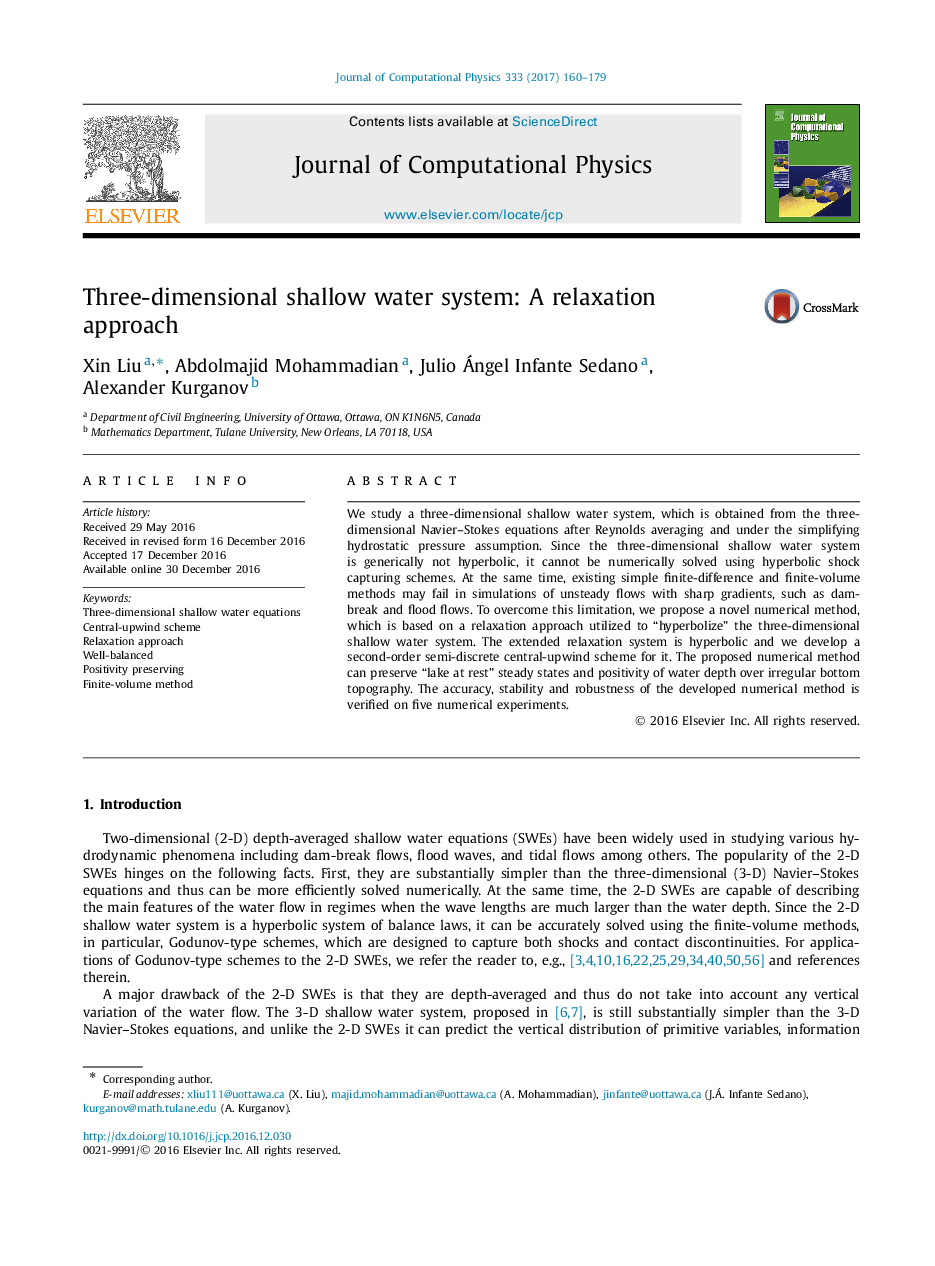 Three-dimensional shallow water system: A relaxation approach