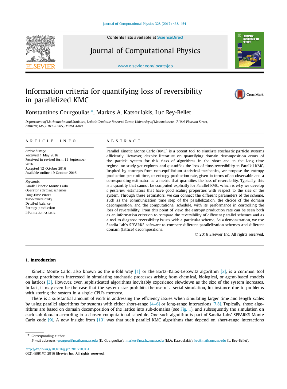 Information criteria for quantifying loss of reversibility in parallelized KMC