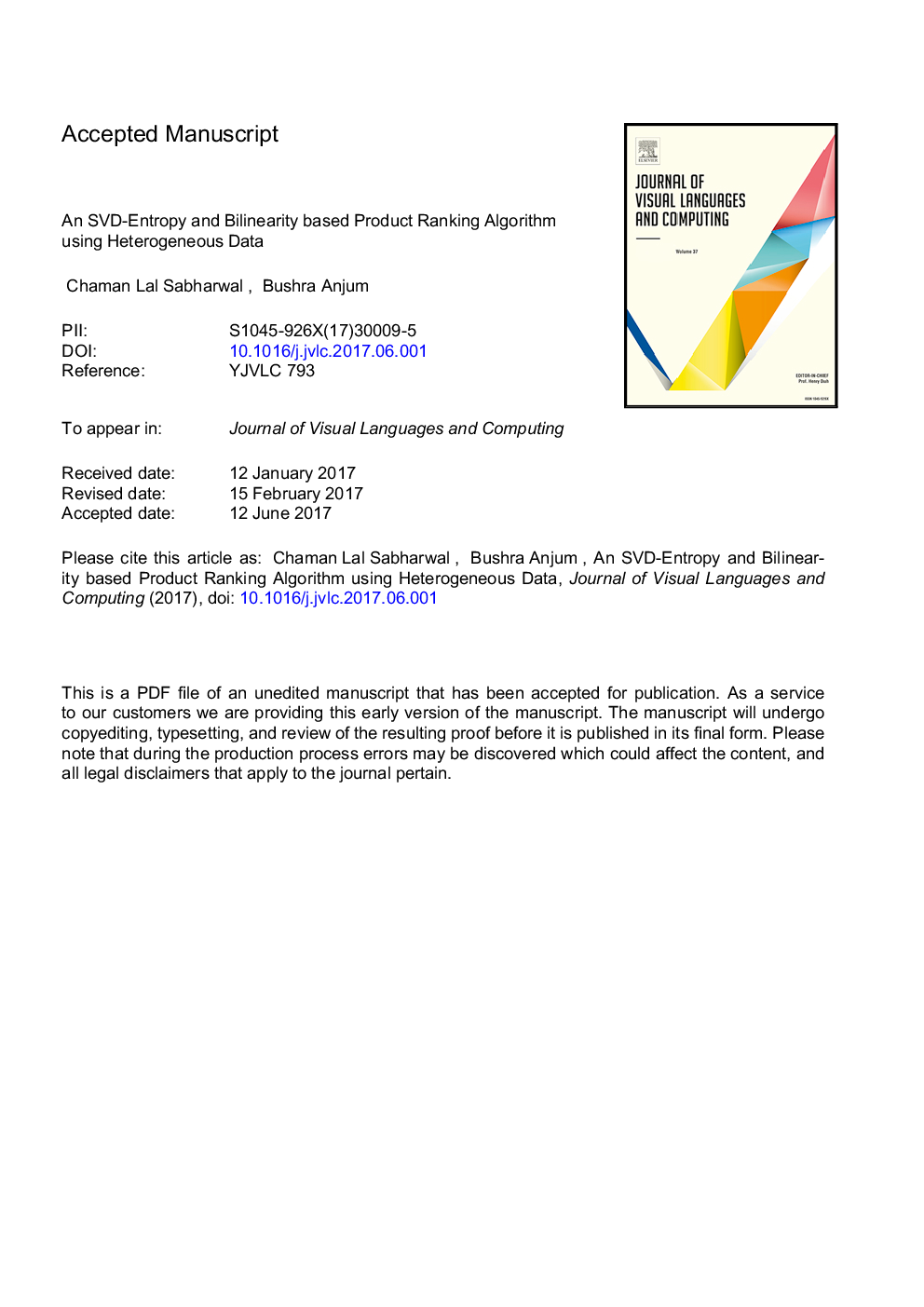 An SVD-Entropy and bilinearity based product ranking algorithm using heterogeneous data