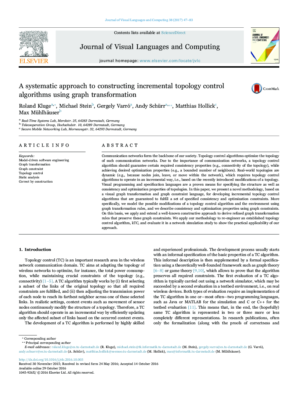 A systematic approach to constructing incremental topology control algorithms using graph transformation