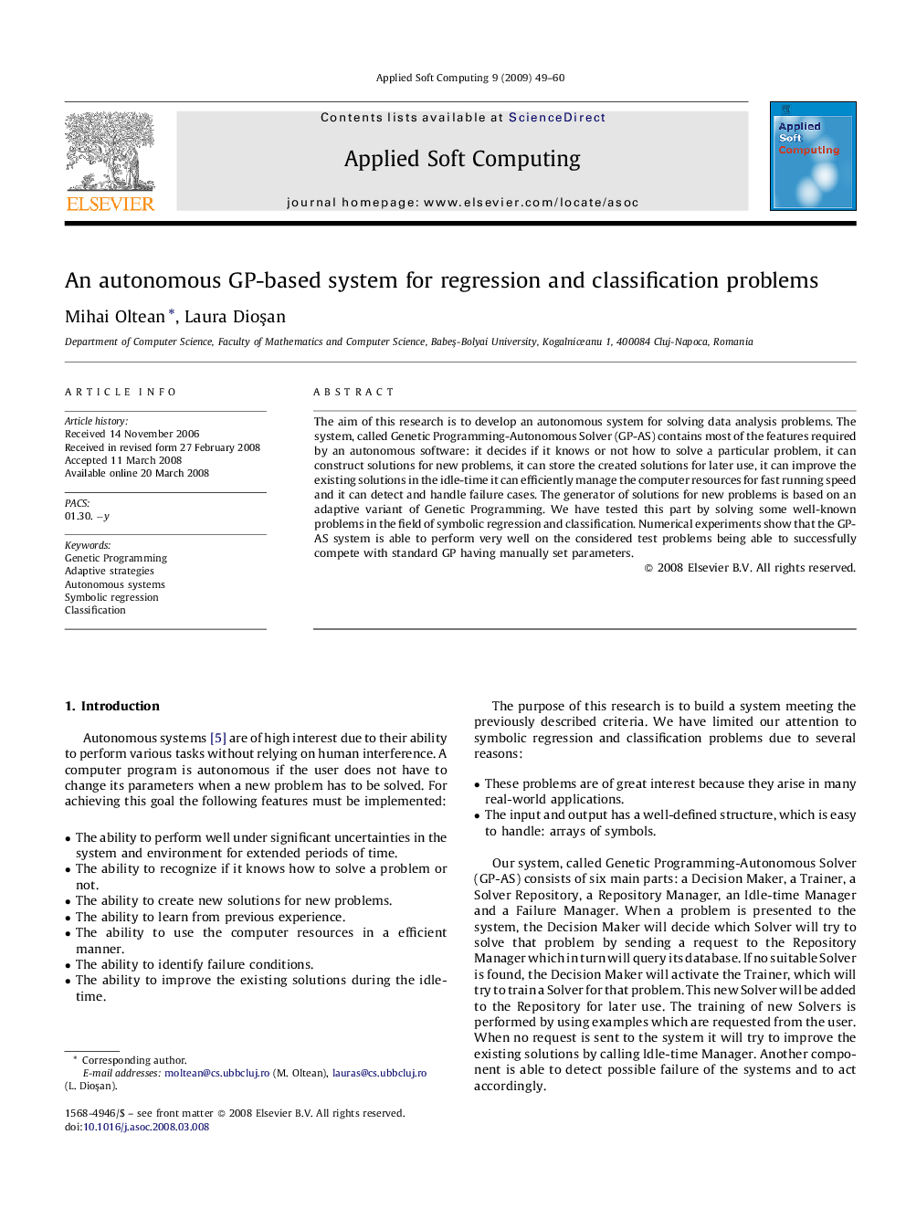 An autonomous GP-based system for regression and classification problems