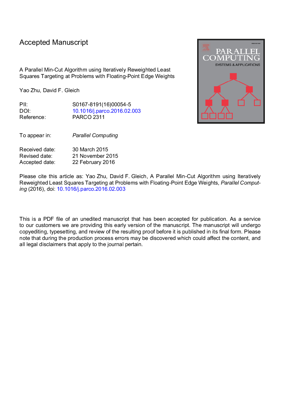 یک الگوریتم مینی برش موازی با استفاده از مقادیر کمترین مربعات تکراری که در مسائل با وزن لبه های شناور نقطه هدف قرار می گیرند 