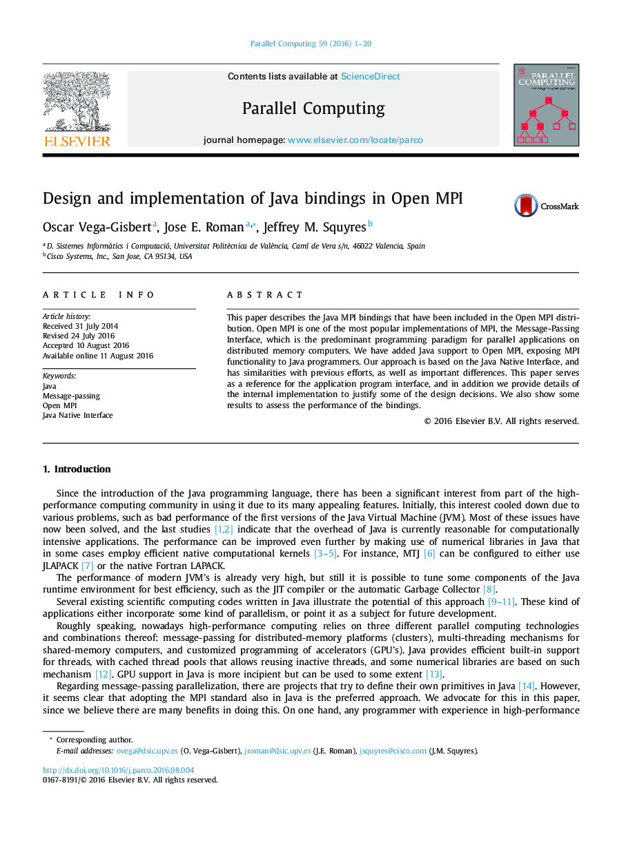 Design and implementation of Java bindings in Open MPI