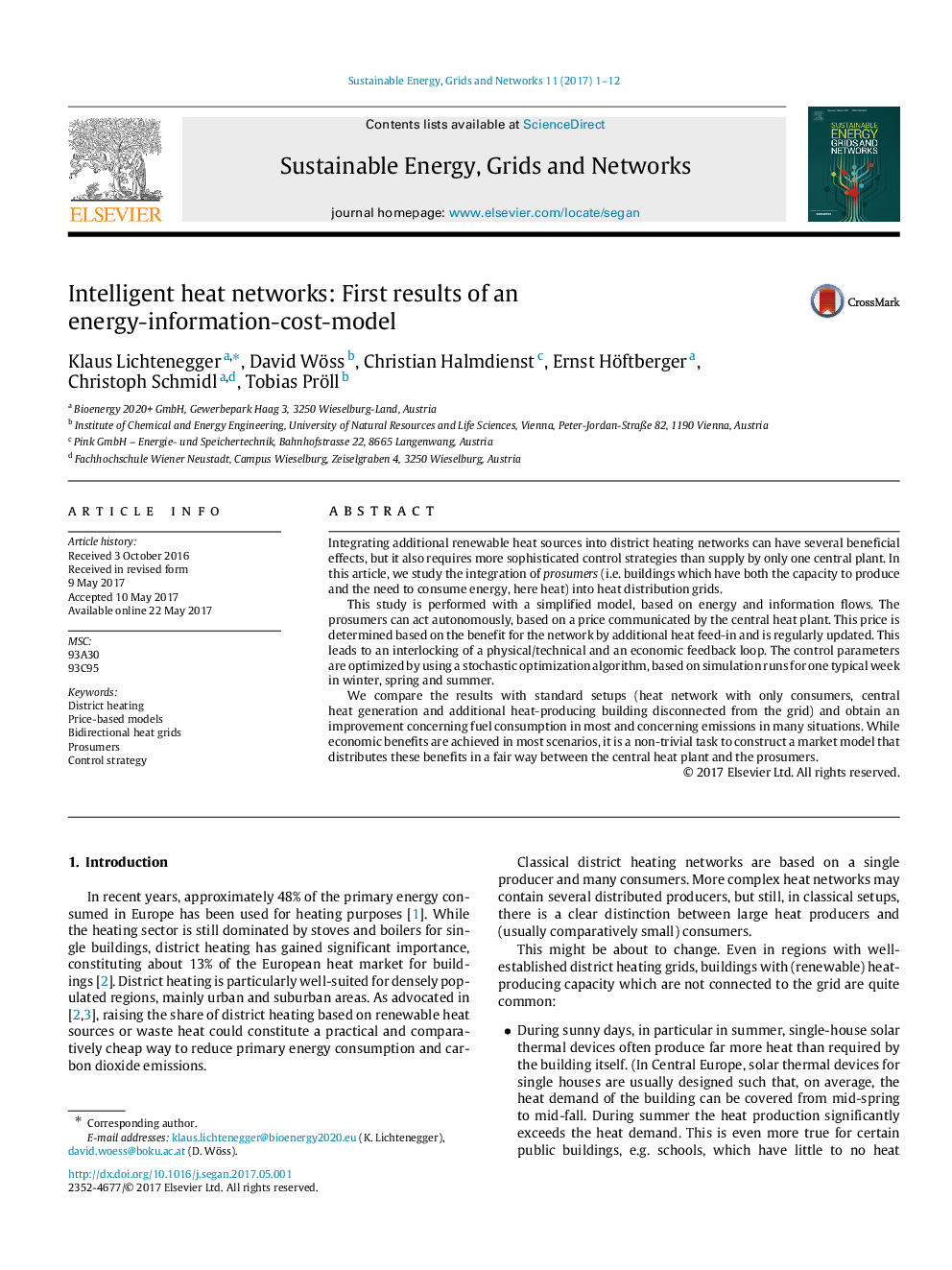 Intelligent heat networks: First results of an energy-information-cost-model