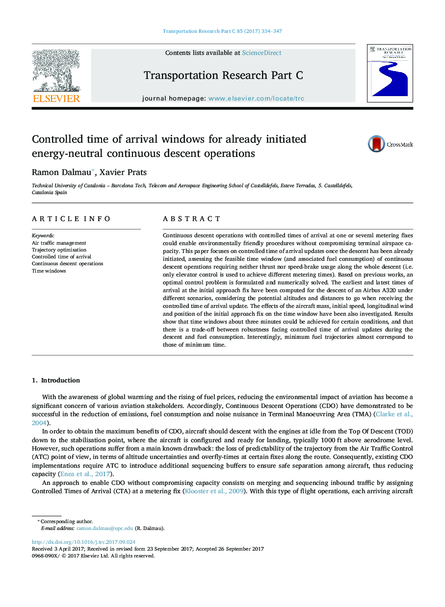 Controlled time of arrival windows for already initiated energy-neutral continuous descent operations