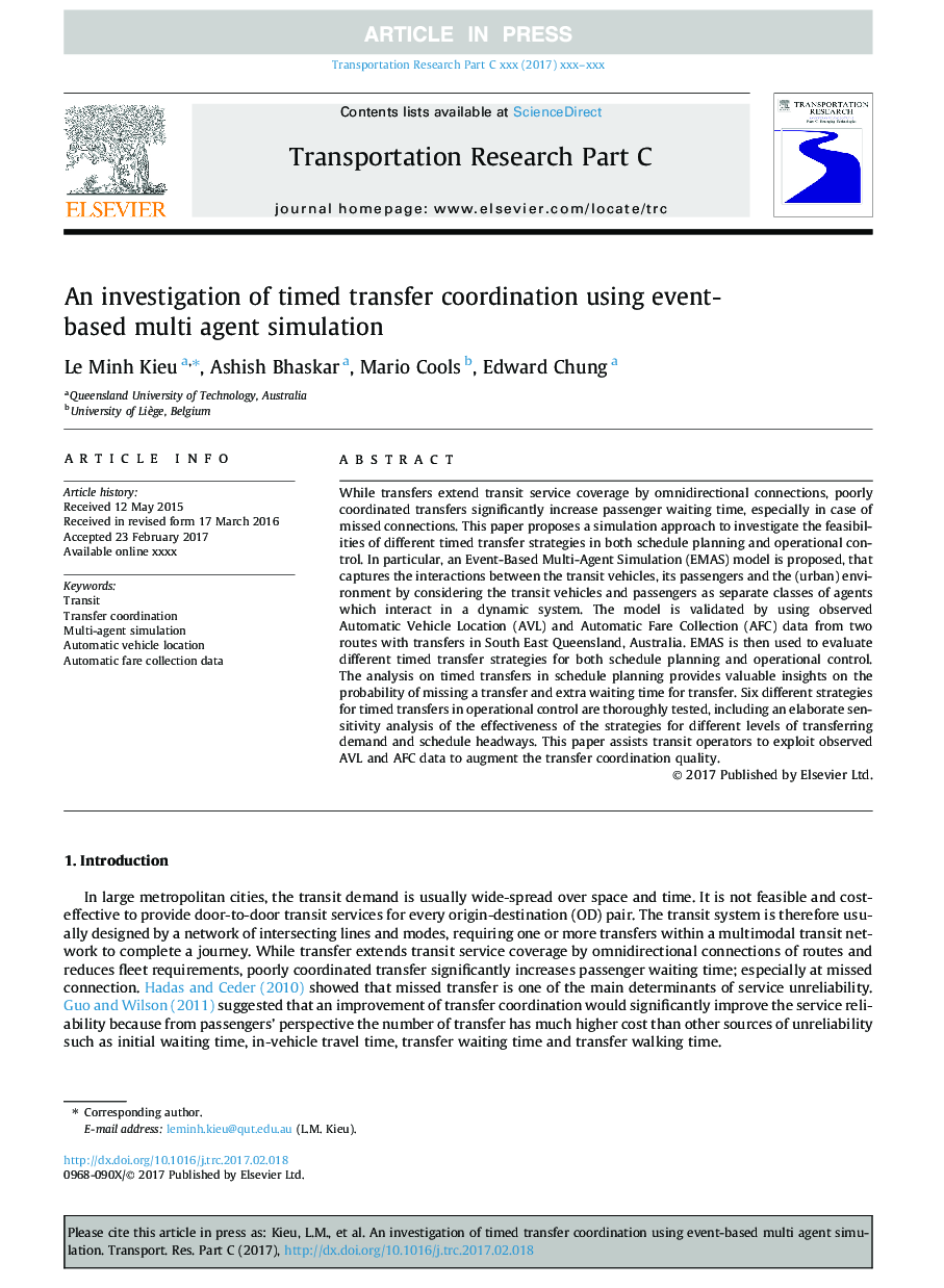 An investigation of timed transfer coordination using event-based multi agent simulation