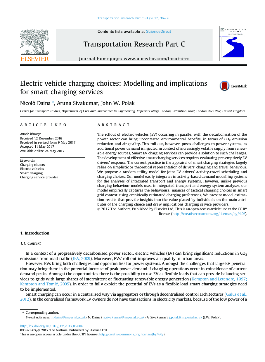 Electric vehicle charging choices: Modelling and implications for smart charging services