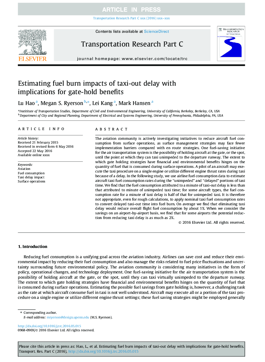 Estimating fuel burn impacts of taxi-out delay with implications for gate-hold benefits