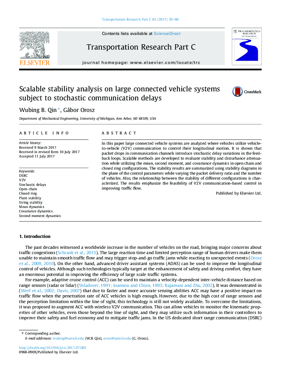 Scalable stability analysis on large connected vehicle systems subject to stochastic communication delays