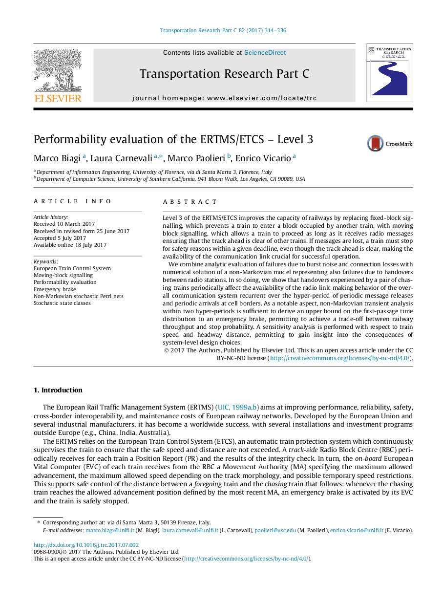 Performability evaluation of the ERTMS/ETCS - Level 3