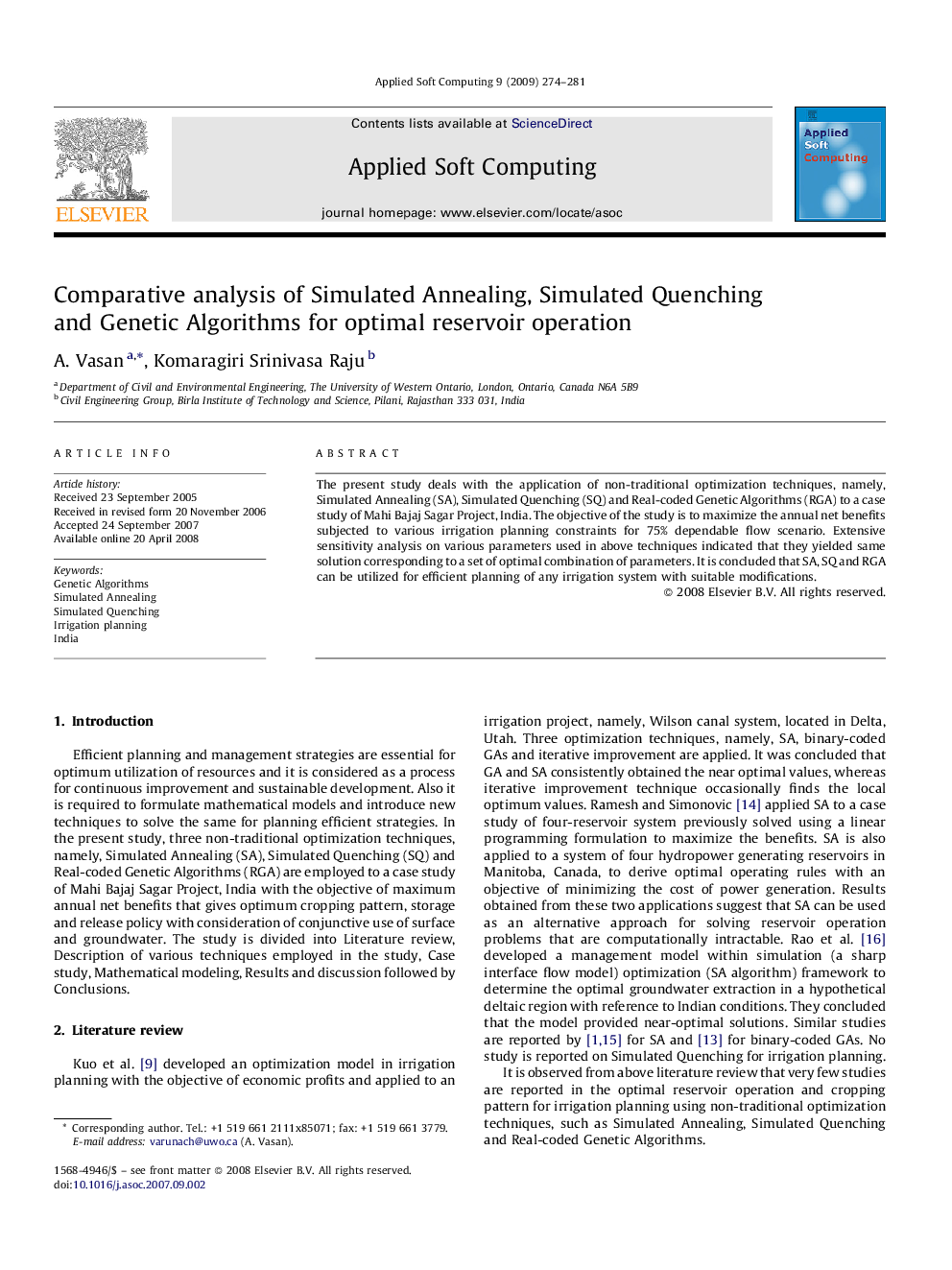 Comparative analysis of Simulated Annealing, Simulated Quenching and Genetic Algorithms for optimal reservoir operation