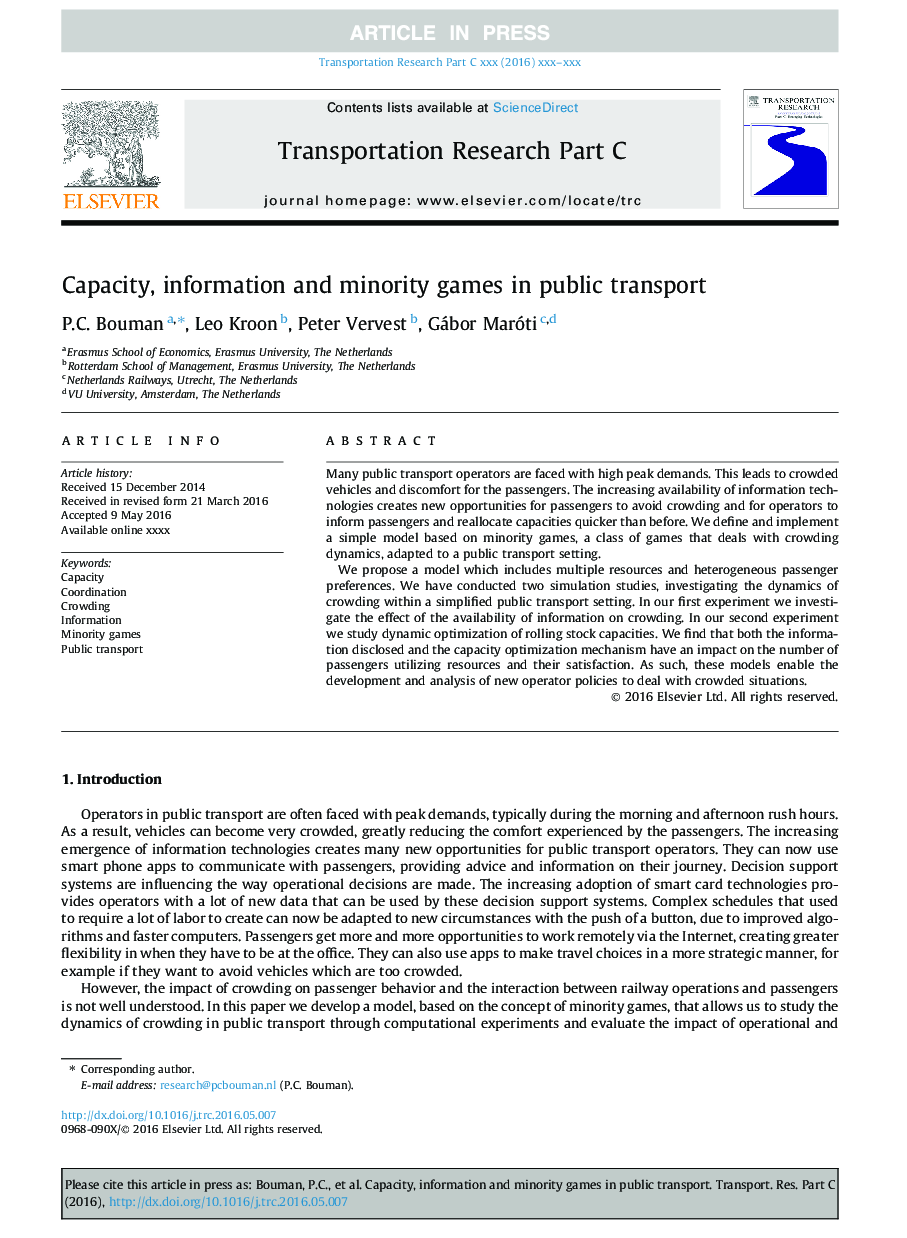 Capacity, information and minority games in public transport