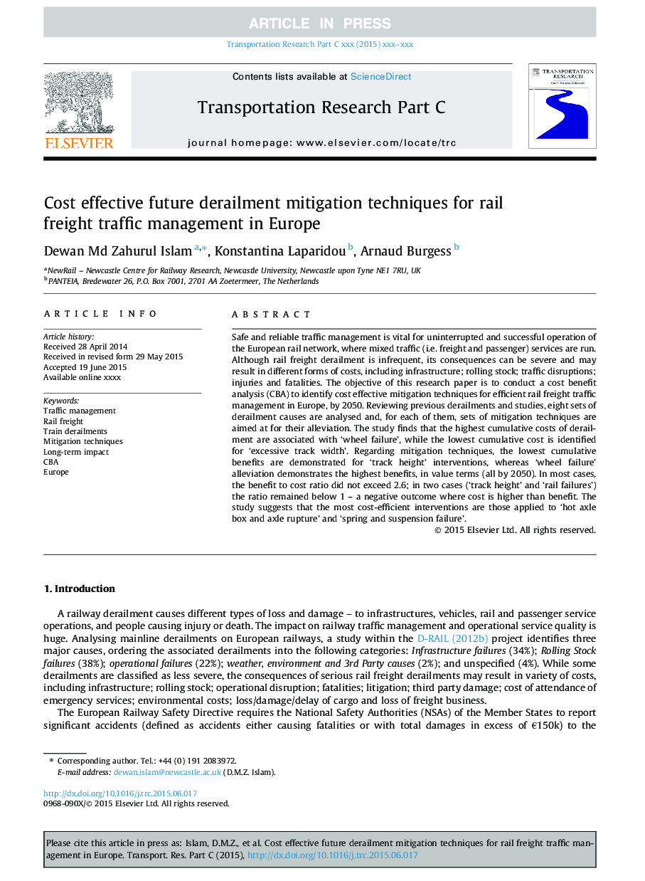Cost effective future derailment mitigation techniques for rail freight traffic management in Europe