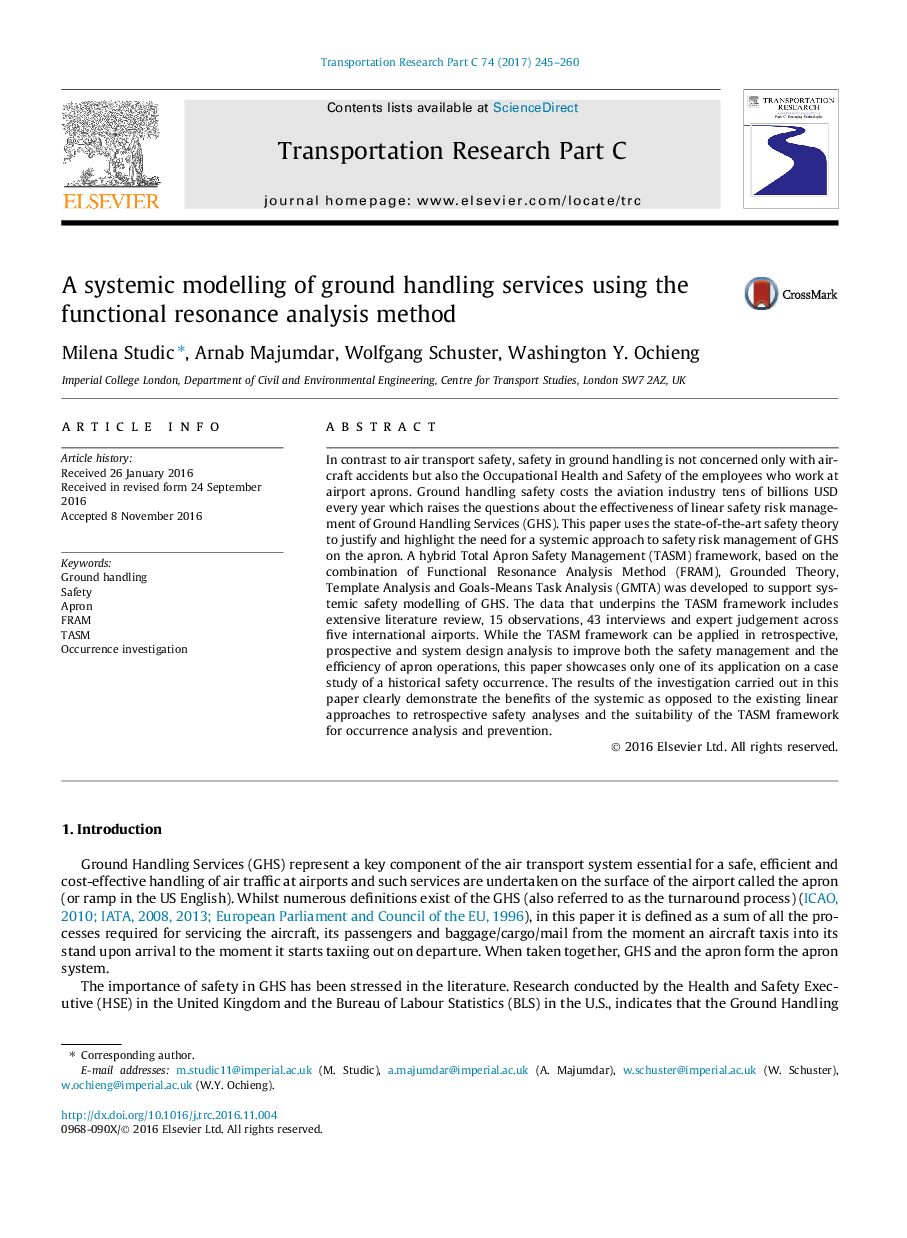 A systemic modelling of ground handling services using the functional resonance analysis method