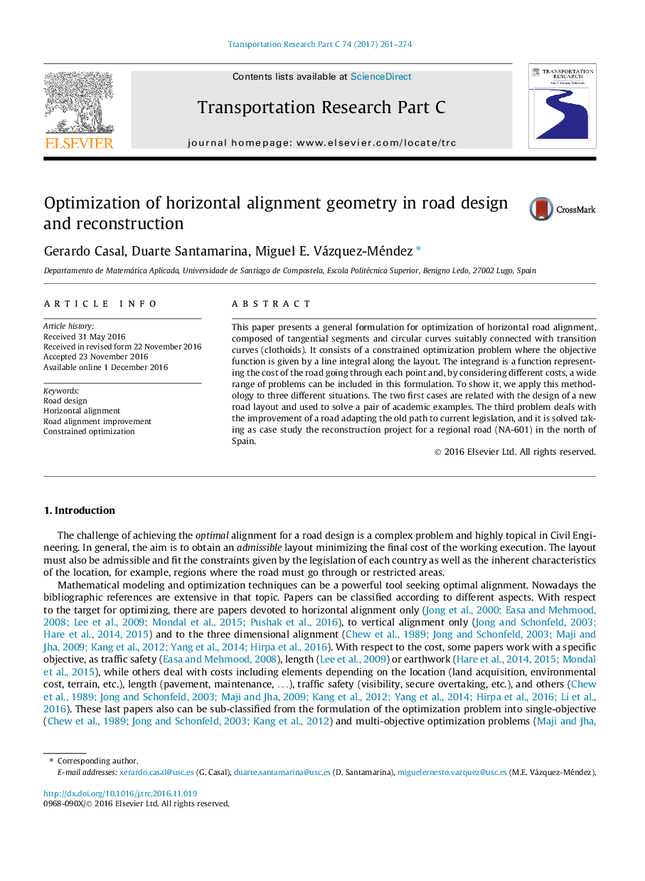 Optimization of horizontal alignment geometry in road design and reconstruction