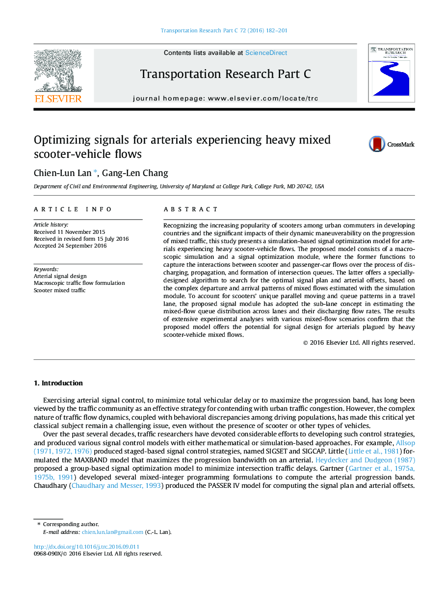 Optimizing signals for arterials experiencing heavy mixed scooter-vehicle flows