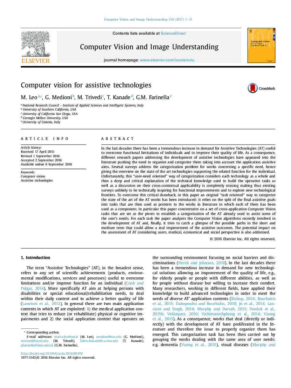 Computer vision for assistive technologies