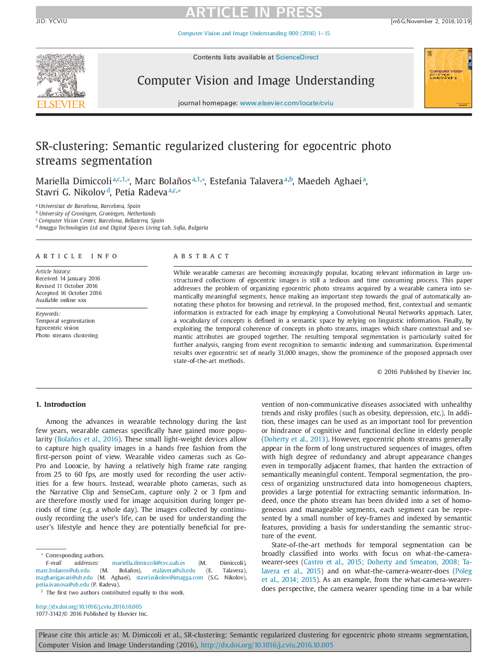 SR-clustering: Semantic regularized clustering for egocentric photo streams segmentation