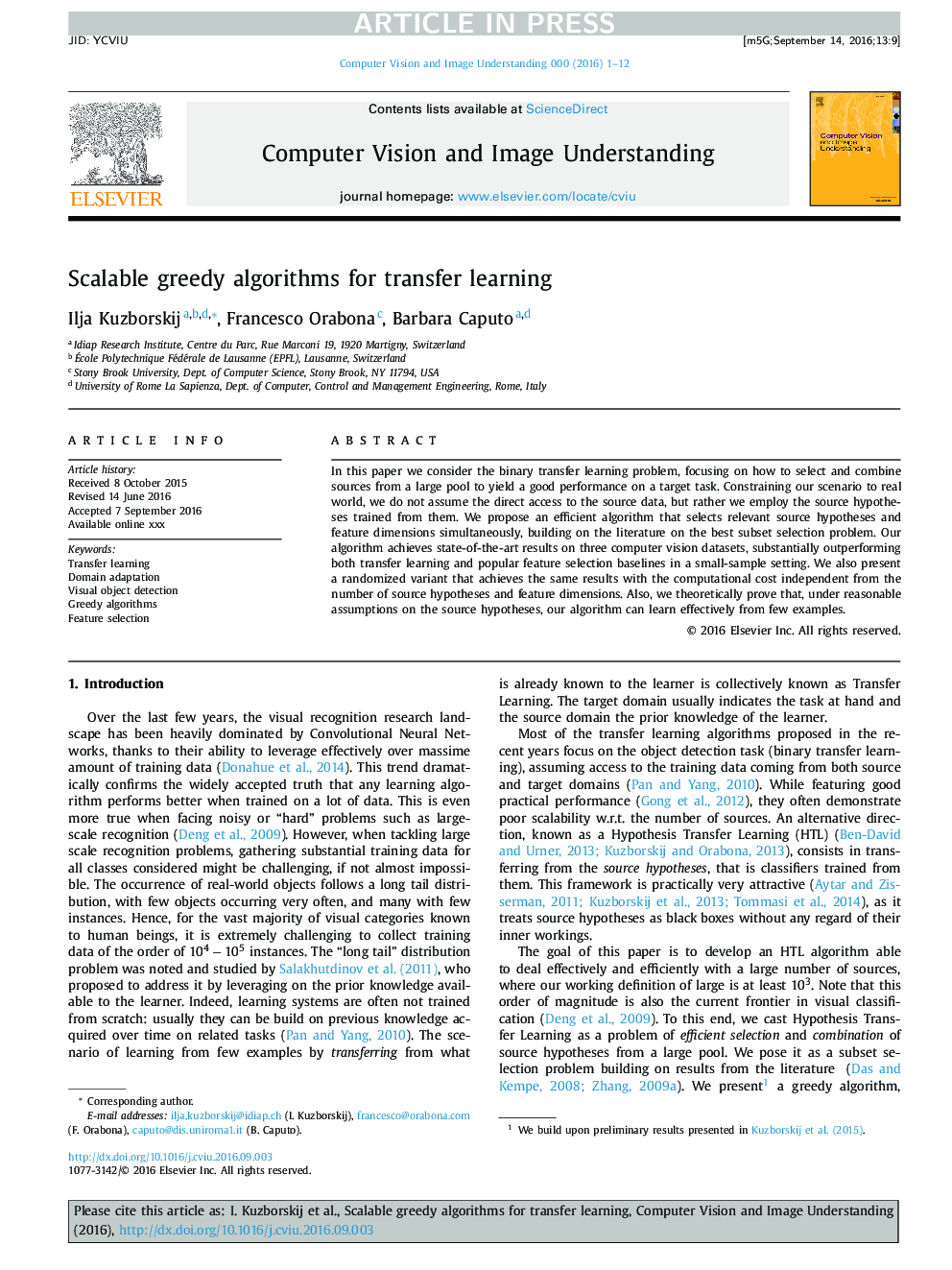 Scalable greedy algorithms for transfer learning