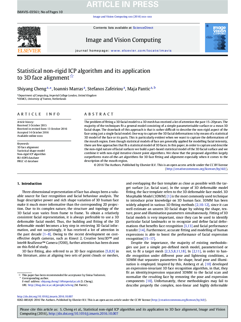 Statistical non-rigid ICP algorithm and its application to 3D face alignment