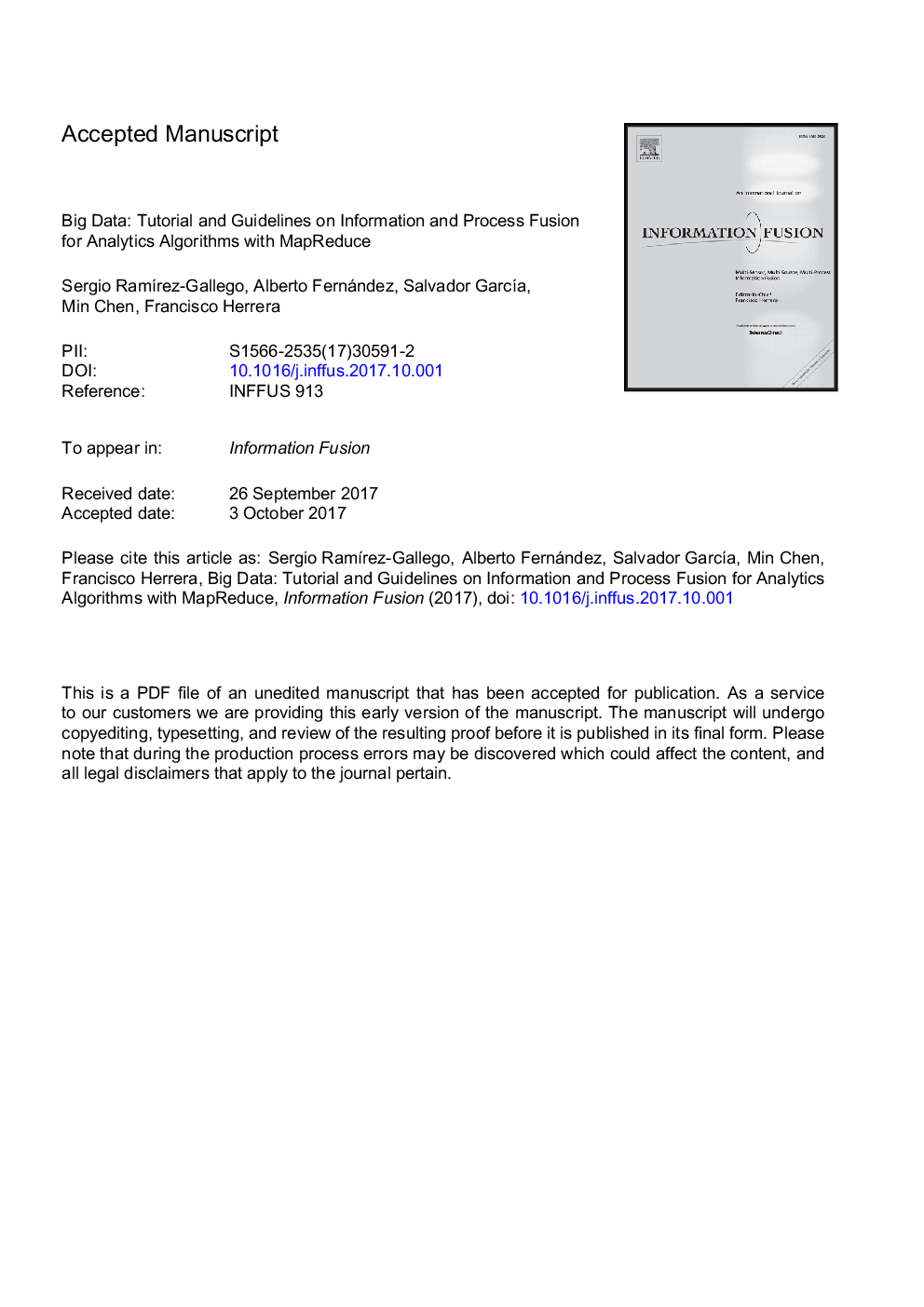 Big Data: Tutorial and guidelines on information and process fusion for analytics algorithms with MapReduce