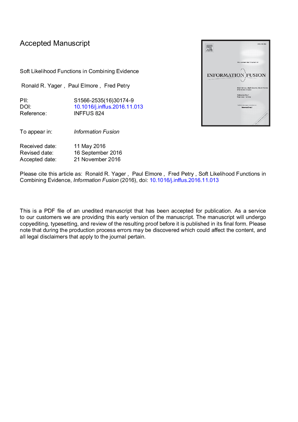 Soft likelihood functions in combining evidence