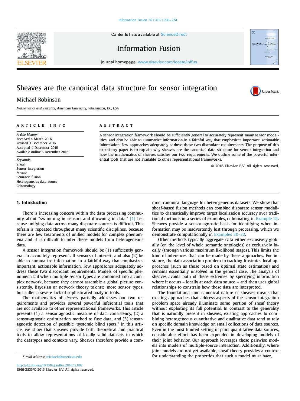 Sheaves are the canonical data structure for sensor integration