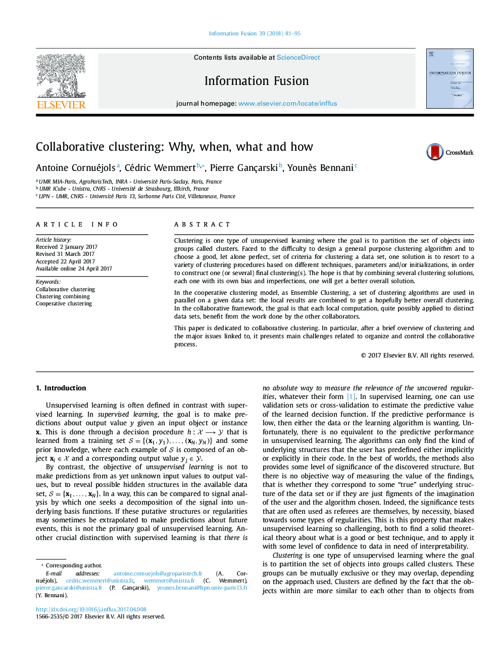 Collaborative clustering: Why, when, what and how