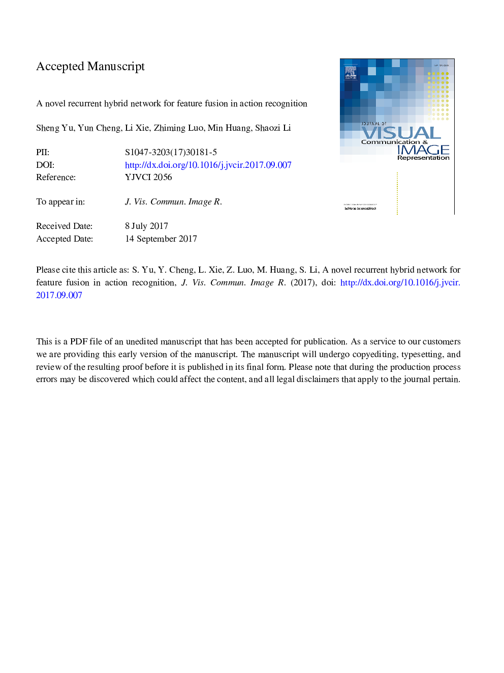 A novel recurrent hybrid network for feature fusion in action recognition