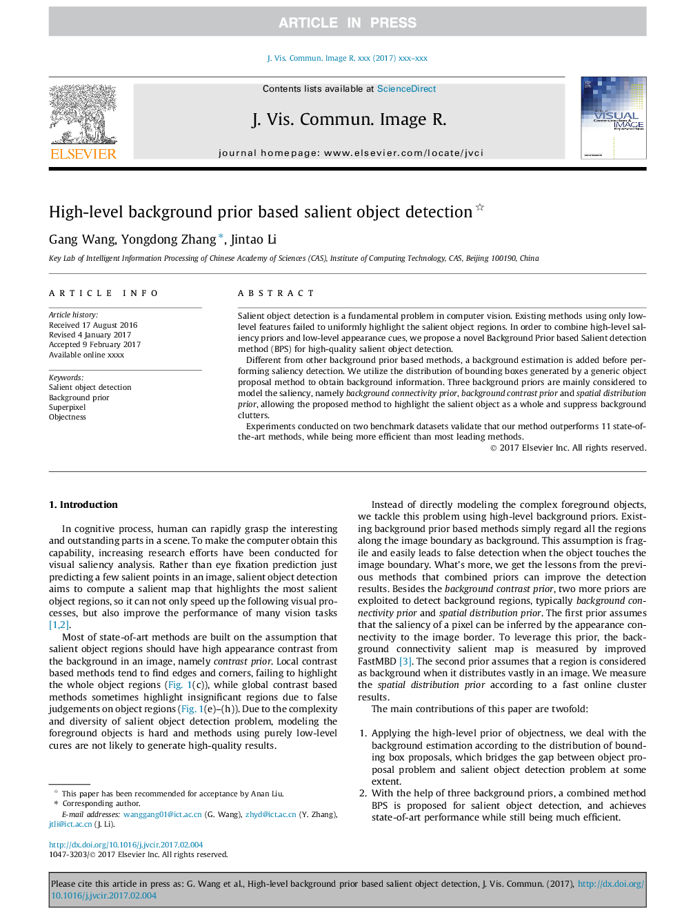 High-level background prior based salient object detection