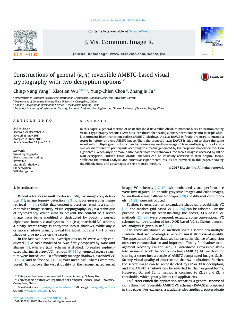 Constructions of general (k,n) reversible AMBTC-based visual cryptography with two decryption options