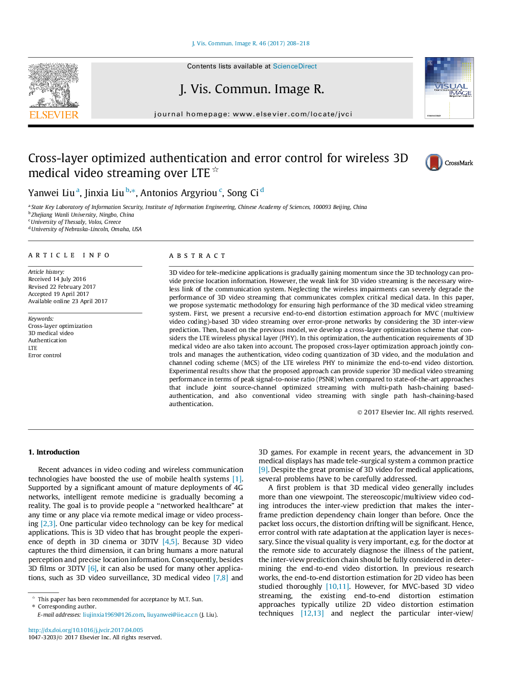 Cross-layer optimized authentication and error control for wireless 3D medical video streaming over LTE