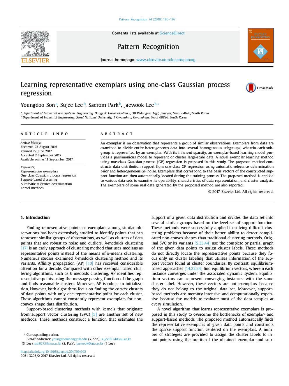 Learning representative exemplars using one-class Gaussian process regression