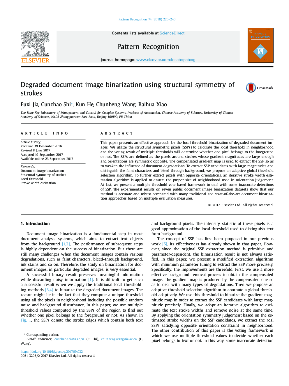 Degraded document image binarization using structural symmetry of strokes