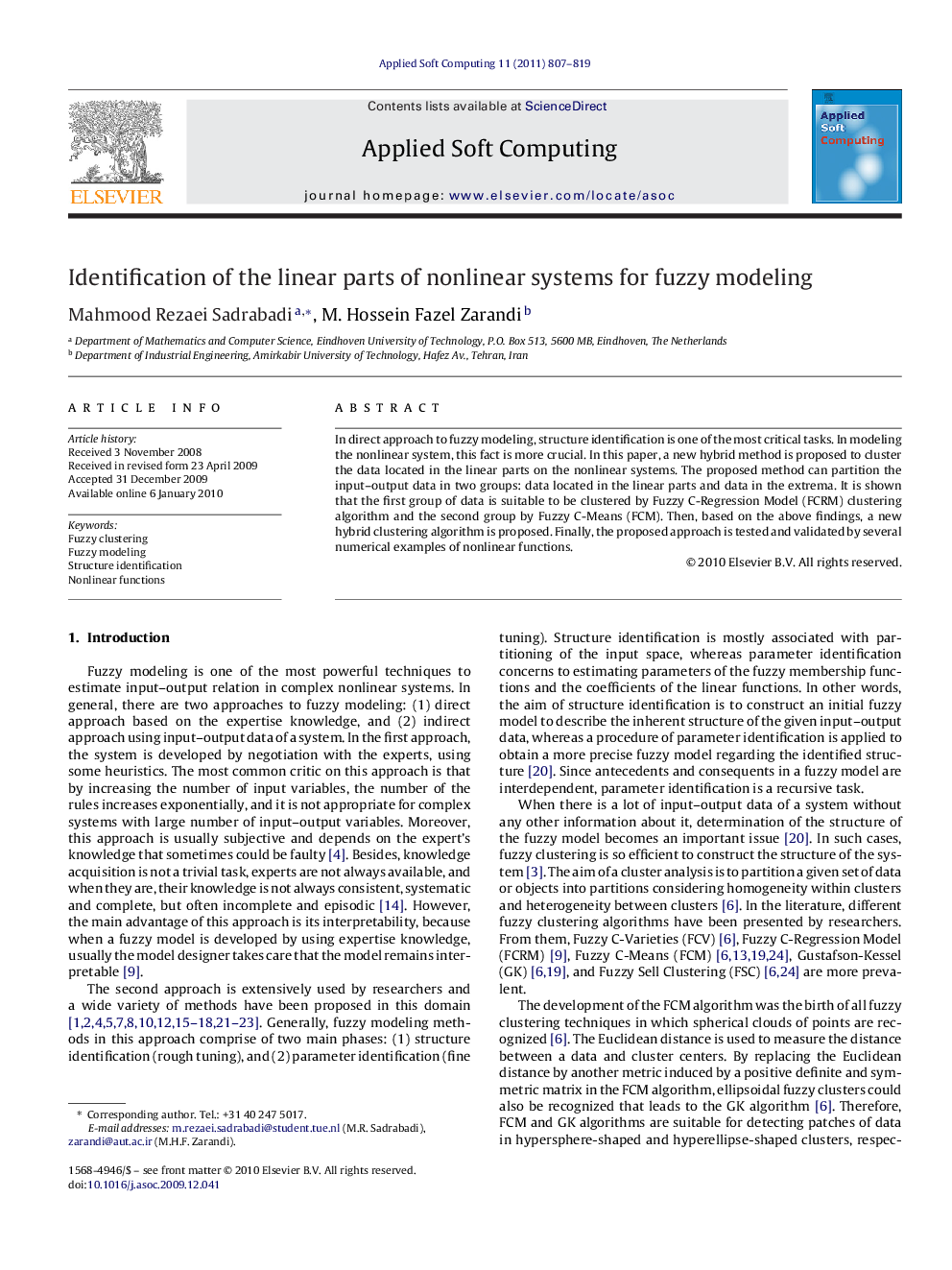 Identification of the linear parts of nonlinear systems for fuzzy modeling