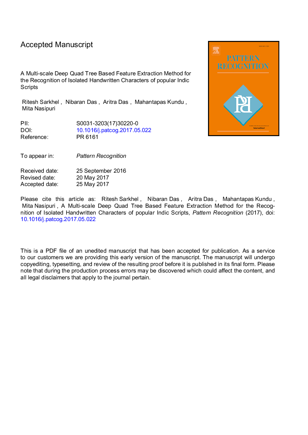 A multi-scale deep quad tree based feature extraction method for the recognition of isolated handwritten characters of popular indic scripts