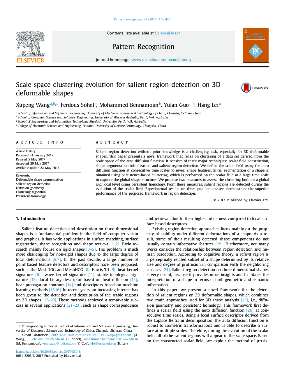 Scale space clustering evolution for salient region detection on 3D deformable shapes